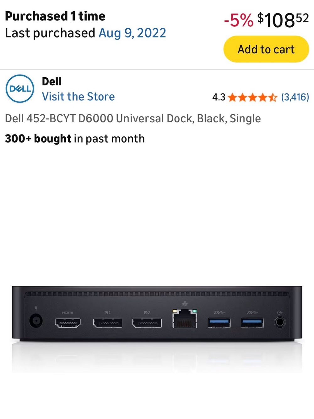 Dell D6000 Universal Docking Station Black